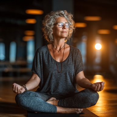 Літні люди займаються йогою на свіжому повітрі